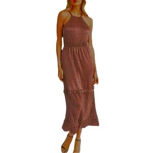 NEW Mila Mae Dress Metallic Sleeveless Tiered Midi Sz Small Bronze Mauve Shimmer